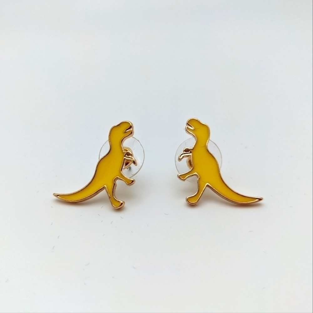Marigold Enamel Dinosaur Stud Earrings - Picture 3 of 12